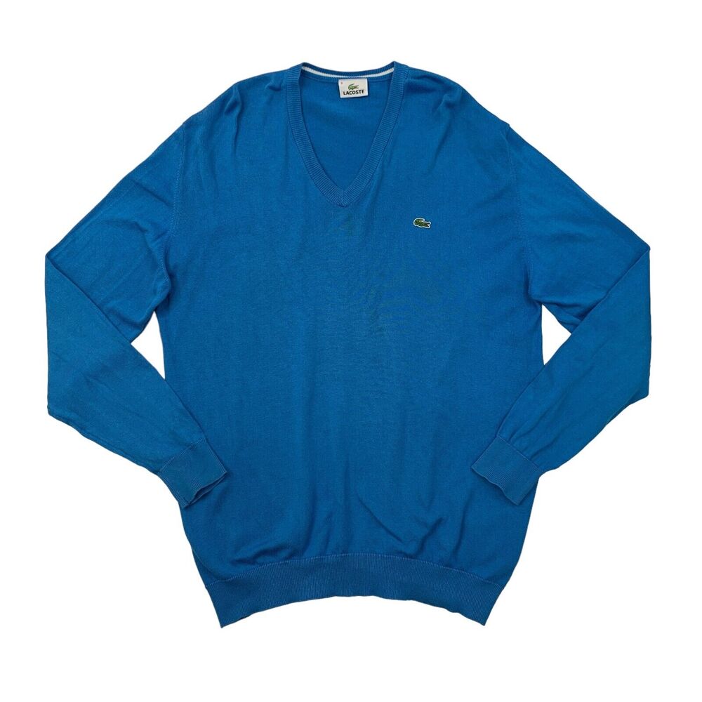 Lacoste Sweater Mens 6 Paris Blue V Neck Cotton Jumper Pullover‎ Alligator Logo